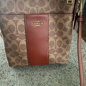 Coach Tan and Brown Signature Crossbody Bag
